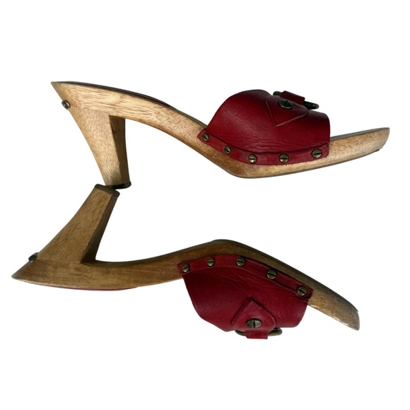 Michael Kors Red Leather Wooden Clogs – Size 10 – Y2K Retro - Picture 6 of 9